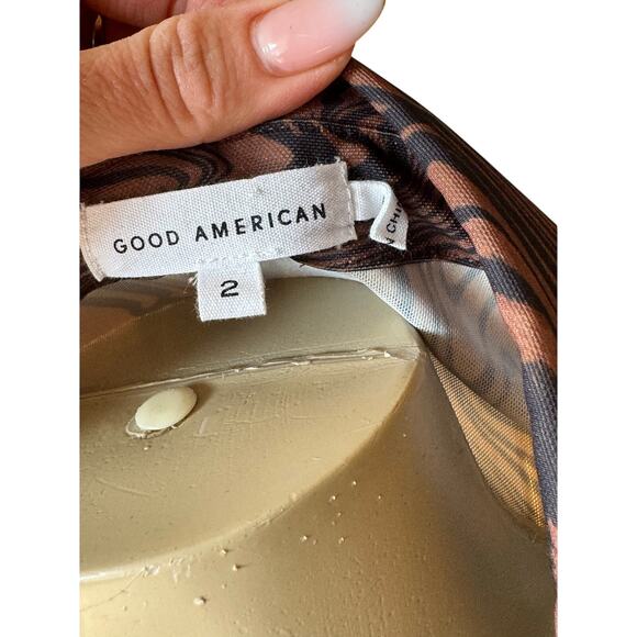 Good American Chai Swirl Mesh Y2K Revival 90s Button Shirt Dress -Size 2 Medium - Picture 2 of 6